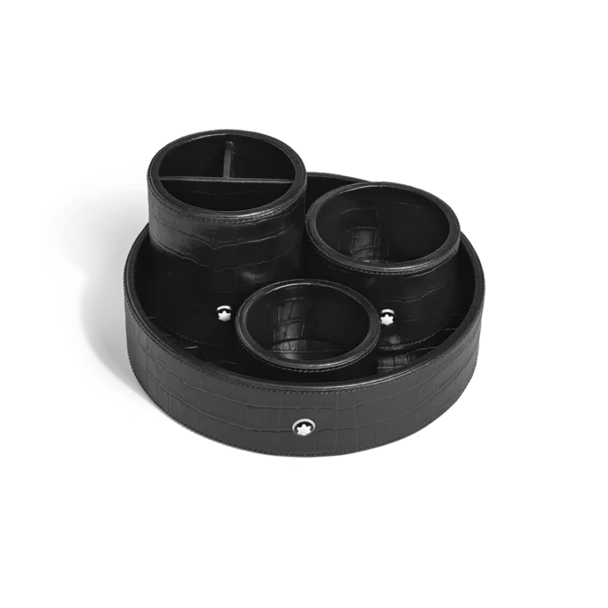 Bandeja de secretária grande, couro com relevo croco, preto