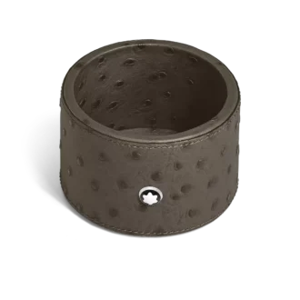 Bandeja de secretária média, couro com relevo de avestruz, cáqui