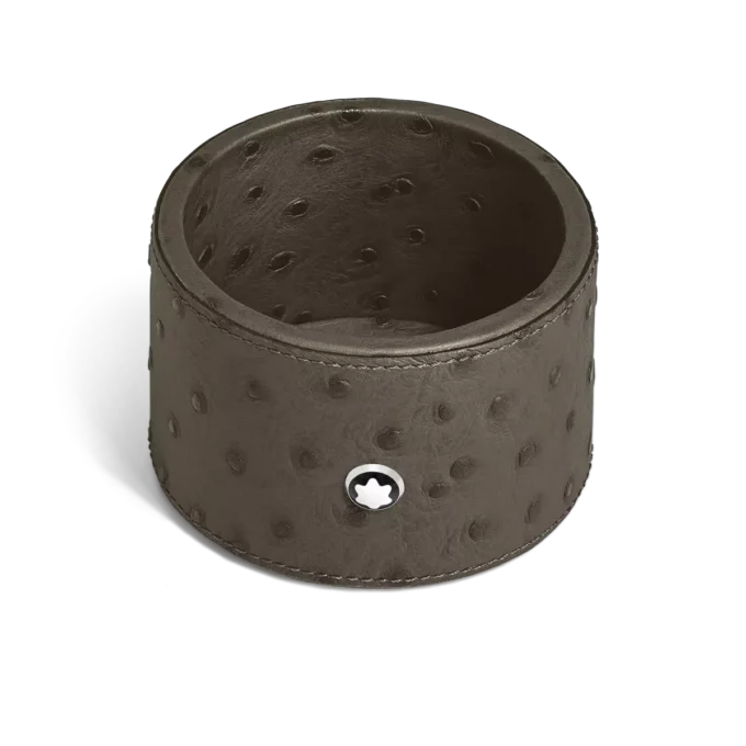 Bandeja de secretária média, couro com relevo de avestruz, cáqui