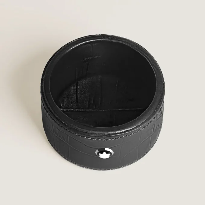 Bandeja de secretária pequena, couro com relevo de crocodilo, preto