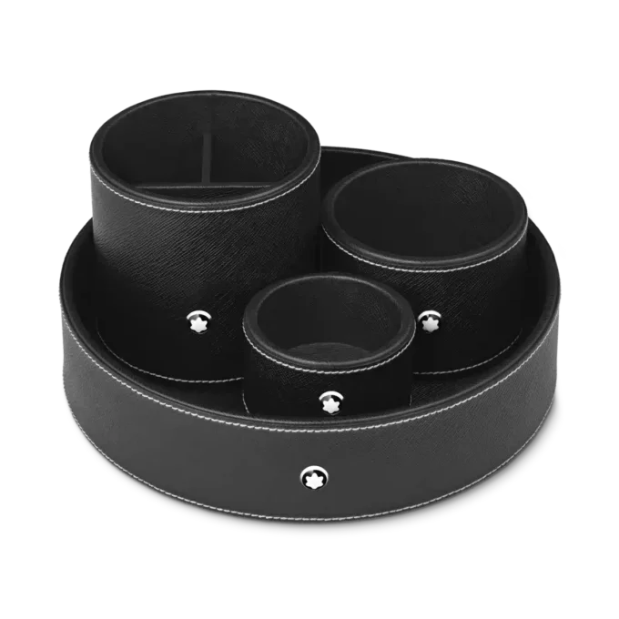 Bandeja de secretária redonda em pele preta (pequena)