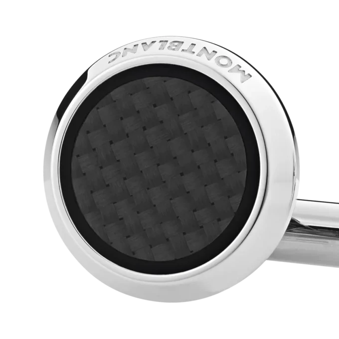 Botões de punho redondos em aço inoxidável com incrustação com padrão de carbono