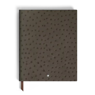 Caderno grande em couro com relevo de avestruz, páginas pautadas