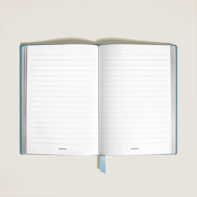 Caderno Médio, Couro Saffiano, Azul Claro – Páginas Pautadas