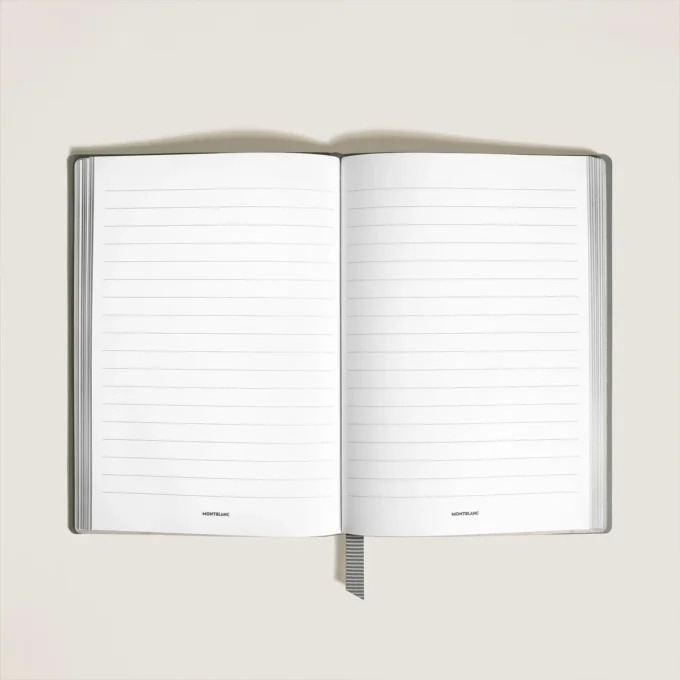Caderno Médio, Couro Saffiano, Cinza Médio – Páginas Pautadas