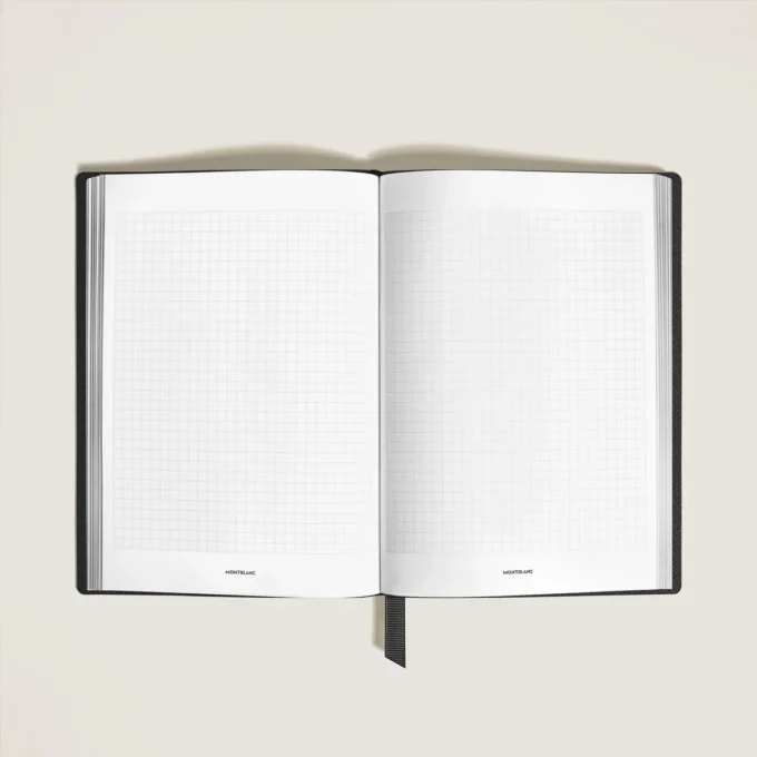 Caderno Médio, Couro Saffiano, Preto – Páginas Quadriculadas