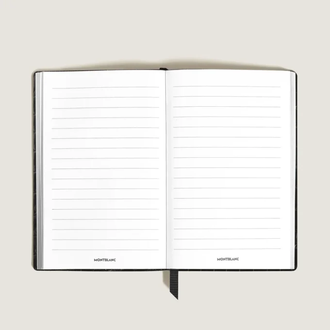 Caderno pequeno, couro com relevo croco, preto – páginas pautadas