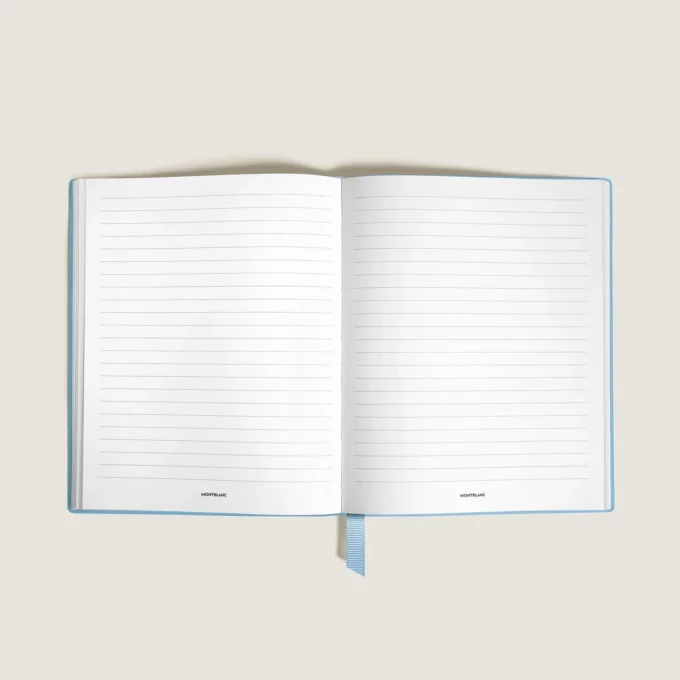 Caderno pequeno, couro Saffiano, azul claro – páginas pautadas