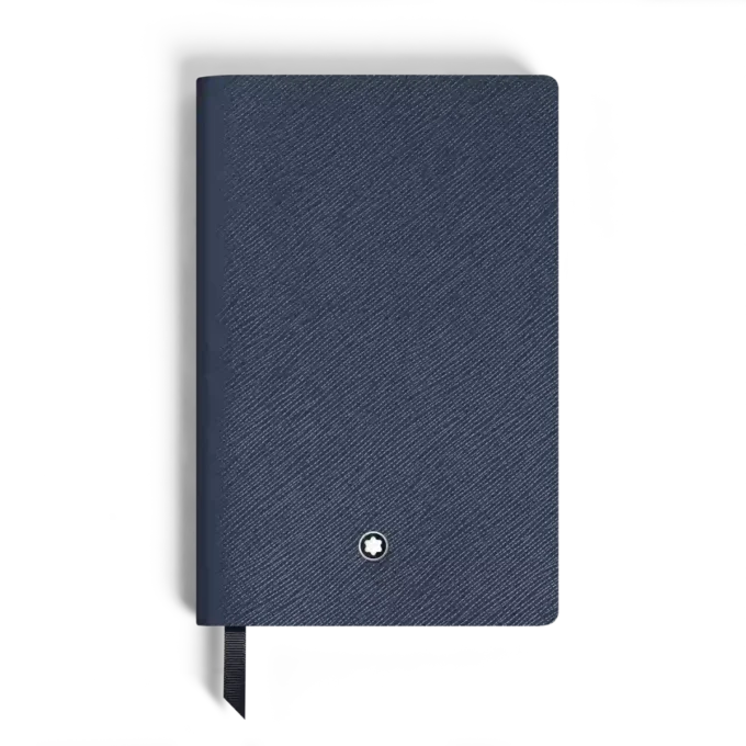 Caderno pequeno, couro Saffiano, azul – páginas pautadas