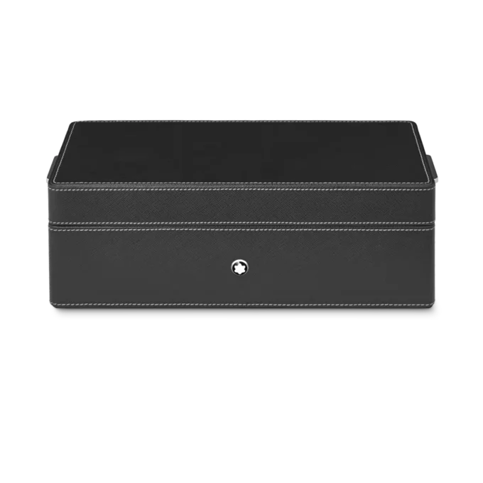 Caixa de secretária em pele para três instrumentos de escrita e um frasco de tinta