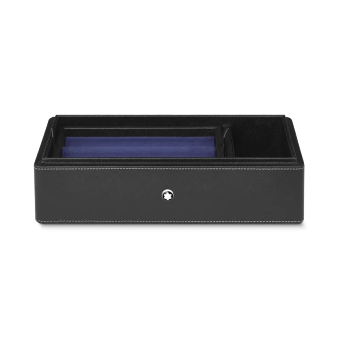 Caixa de secretária em pele para três instrumentos de escrita e um frasco de tinta