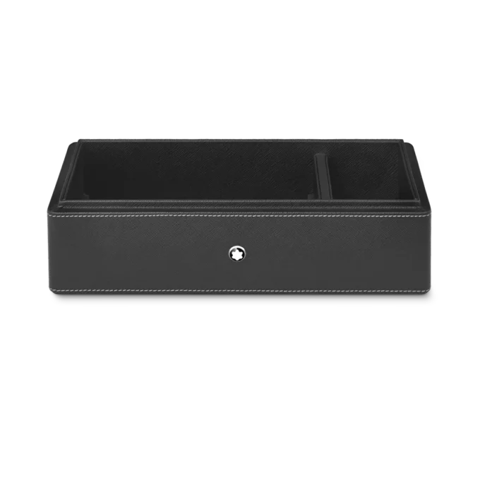 Caixa de secretária em pele para três instrumentos de escrita e um frasco de tinta