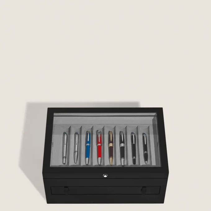 Caixa grande de colecionador em madeira e laca para 24 instrumentos de escrita