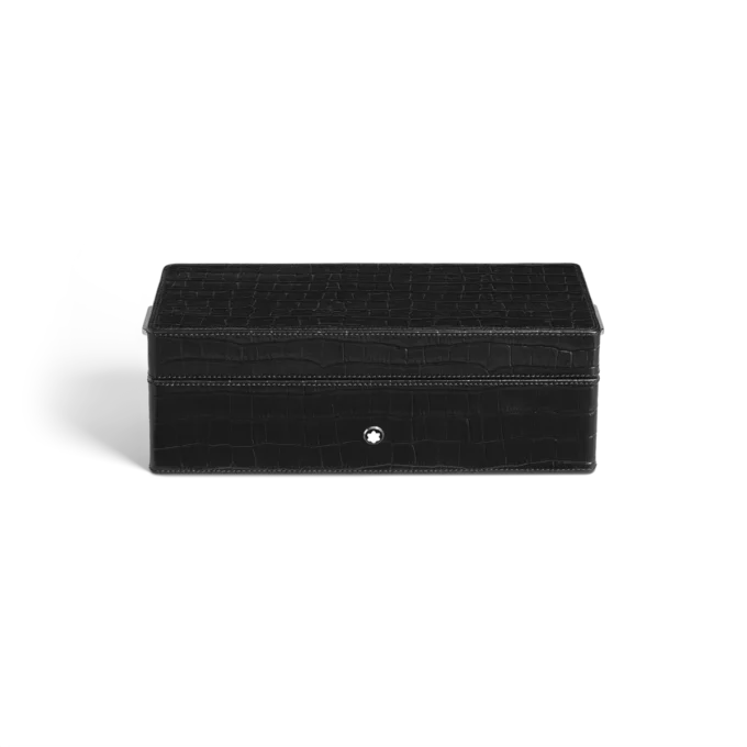 Caixa para canetas, couro com relevo croco, preto