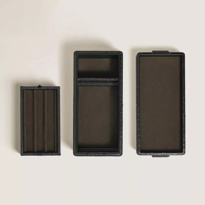 Caixa para canetas, couro com relevo croco, preto