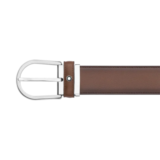 Cinto de couro castanho com fivela em forma de ferradura de 35 mm