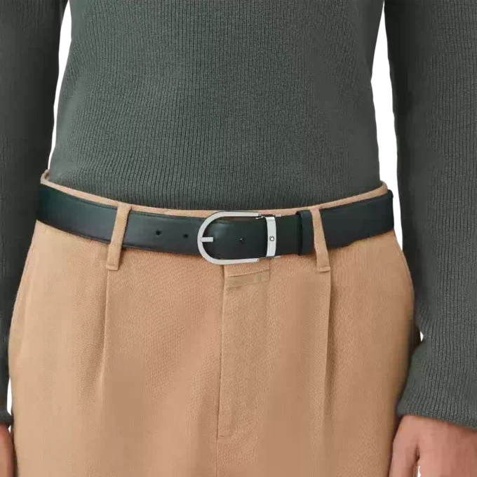 Cinto de couro com fivela em forma de ferradura sfumato verde britânico de 35 mm