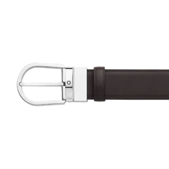 Cinto de couro preto/castanho claro com fivela em forma de ferradura de 35 mm