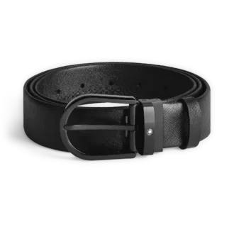 Cinto de couro preto com fivela em forma de ferradura de 35 mm