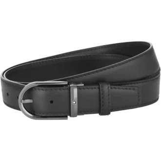Cinto de couro preto com fivela em forma de ferradura de 35 mm