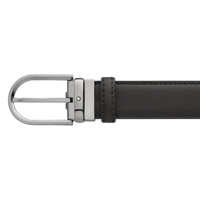 Cinto de couro preto com fivela em forma de ferradura de 35 mm