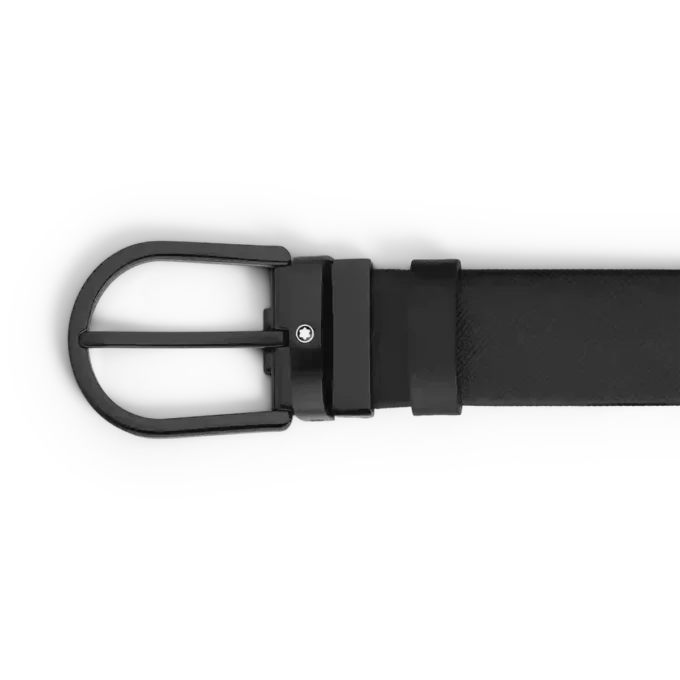 Cinto de couro preto com fivela em forma de ferradura de 35 mm