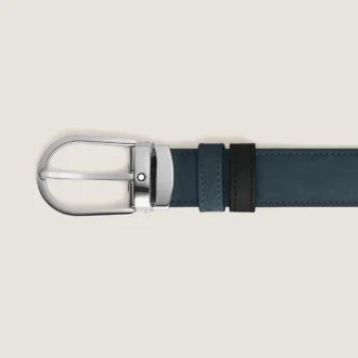 Cinto de couro reversível com fivela em forma de ferradura azul aveludado/preto de 30 mm