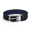 Cinto de couro reversível com fivela em forma de ferradura preta/azul-tinta 30 mm