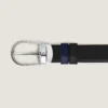 Cinto de couro reversível com fivela em forma de ferradura preta/azul-tinta 30 mm