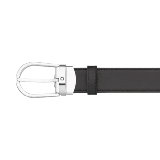 Cinto de couro reversível com fivela em forma de ferradura preta/castanha de 30 mm