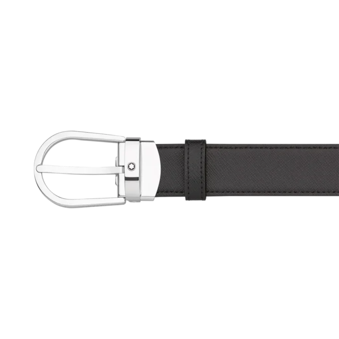 Cinto de couro reversível com fivela em forma de ferradura preta/castanha de 30 mm