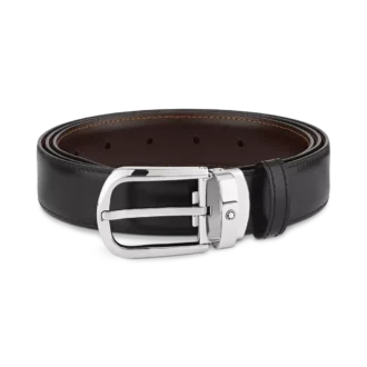 Cinto de couro reversível com fivela em forma de ferradura preta/castanha de 30 mm