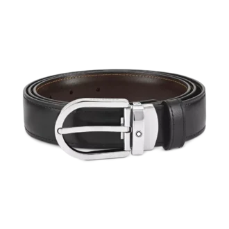 Cinto de couro reversível com fivela em forma de ferradura preta/castanha de 30 mm
