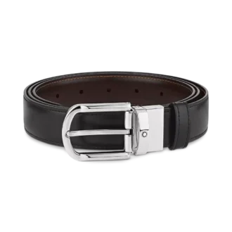 Cinto de couro reversível com fivela em forma de ferradura preta/castanha de 30 mm