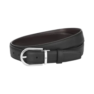 Cinto de couro reversível com fivela em forma de ferradura preta/castanha de 30 mm