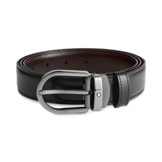 Cinto de couro reversível com fivela em forma de ferradura preta/castanha de 30 mm