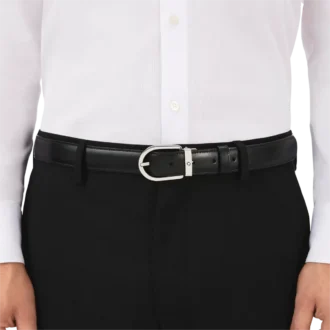 Cinto de couro reversível com fivela em forma de ferradura preta/castanha de 30 mm