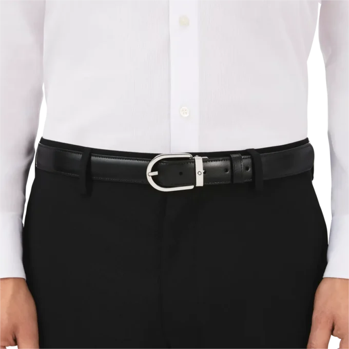Cinto de couro reversível com fivela em forma de ferradura preta/castanha de 30 mm