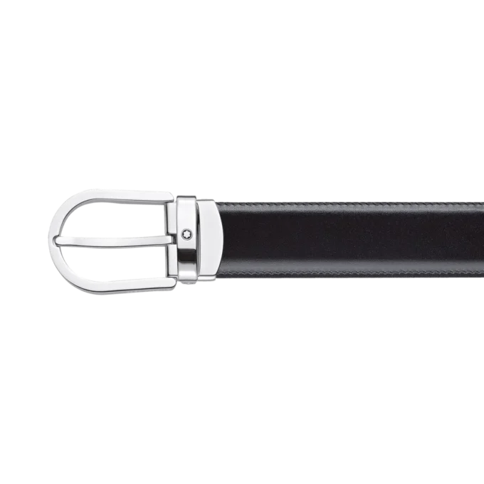 Cinto de couro reversível com fivela em forma de ferradura preta/castanha de 30 mm