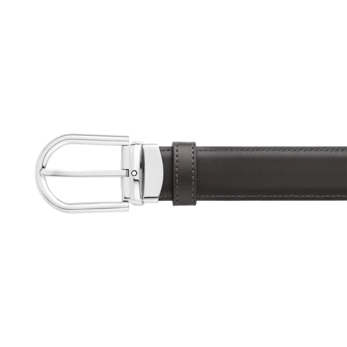 Cinto de couro reversível com fivela em forma de ferradura preta/castanha de 30 mm
