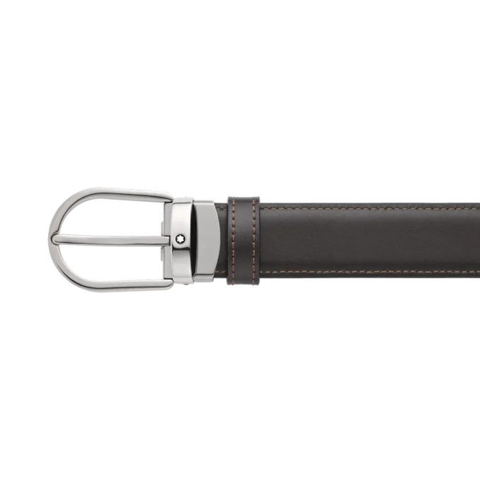 Cinto de couro reversível com fivela em forma de ferradura preta/castanha de 30 mm