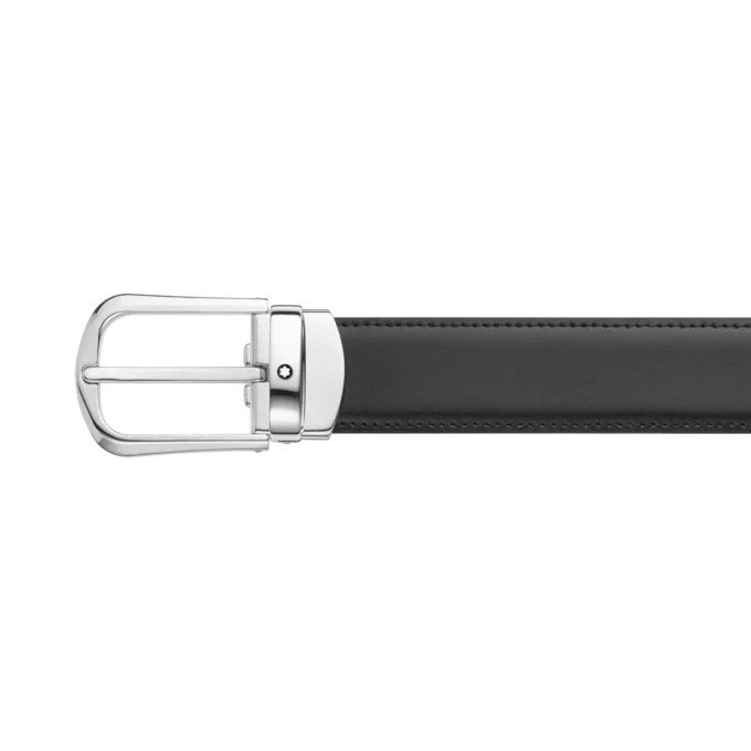 Cinto de couro reversível com fivela em forma de ferradura preta/castanha de 30 mm