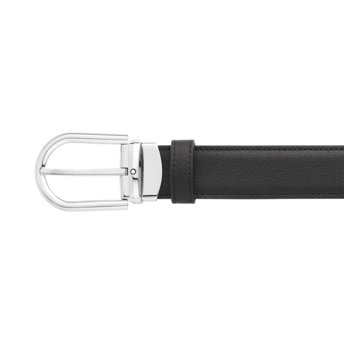Cinto de couro reversível com fivela em forma de ferradura preta/castanha de 30 mm
