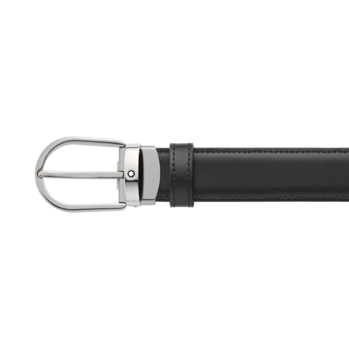 Cinto de couro reversível com fivela em forma de ferradura preta/castanha de 30 mm