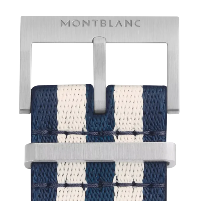 Correia em nylon azul e branco