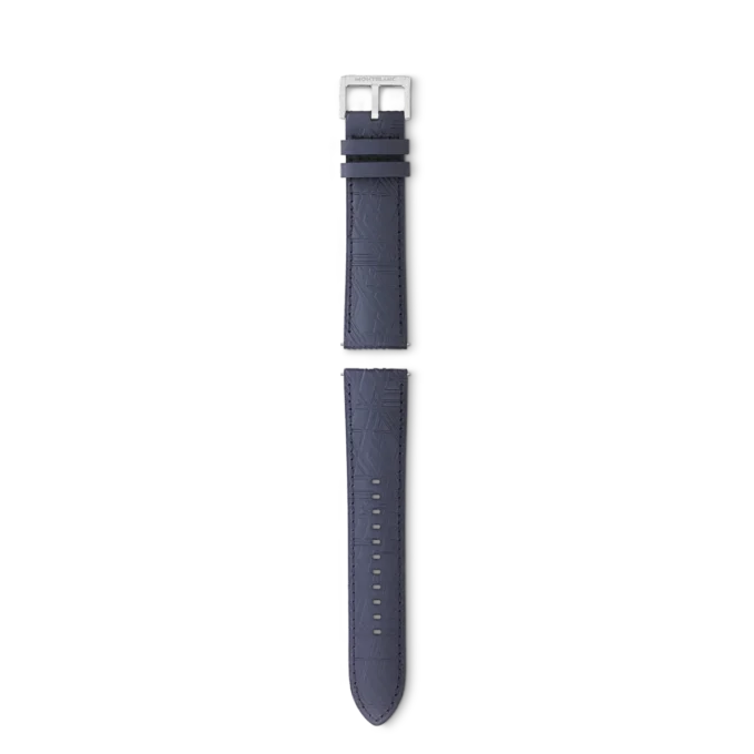 Correia em pele de bezerro azul com fivela cinzenta