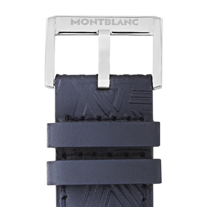 Correia em pele de bezerro azul com fivela cinzenta