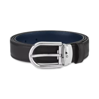 Fivela em forma de ferradura preta/azul Cinto de couro reversível de 30 mm