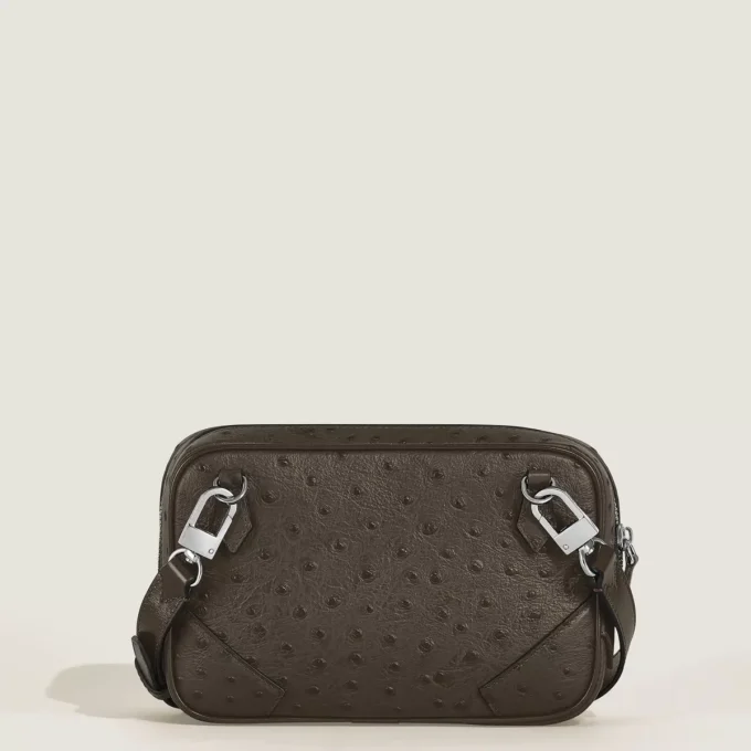 Mini bolsa a tiracolo em pele de avestruz estampada