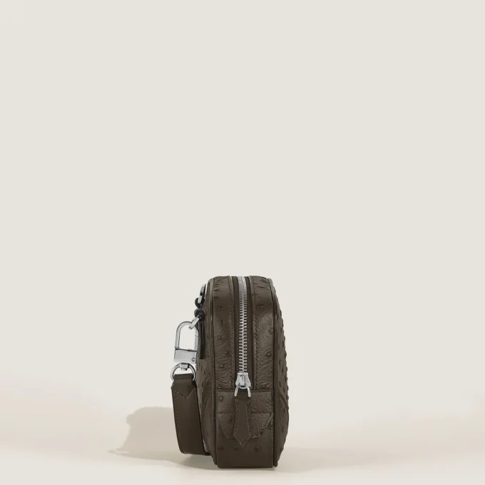 Mini bolsa a tiracolo em pele de avestruz estampada